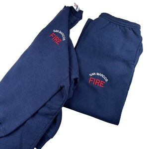 VTG San Marcos Fire Department Jerzees Super Sweats Track Suit Men's L Navy